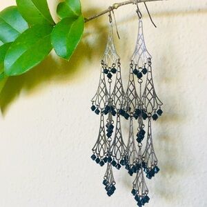 Vintage 70s Flapper Filigree Chandelier Earrings Extra Long